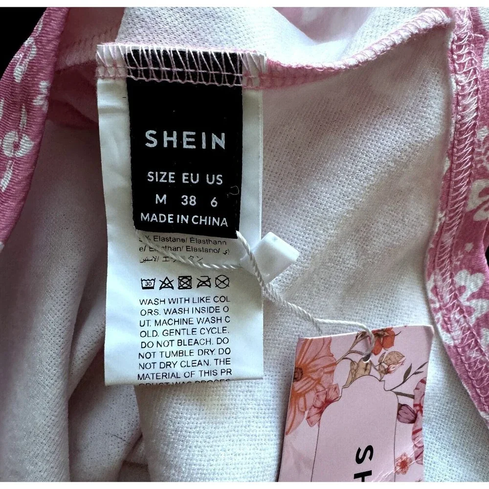 Shein Pink with White flowers Tie Crop Top Halter Size Medium (6) - Picture 4 of 6